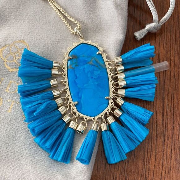 Kendra Scott Betsy Long Pendant Necklace Aqua Howlite Blue Tassels Statement NWT - Picture 5 of 7